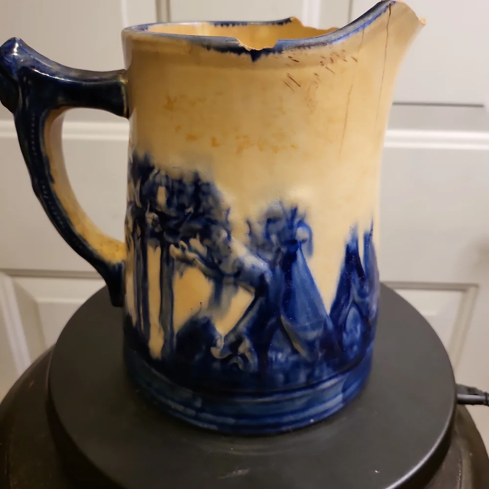 Antique Old Sleepy Eyed Joe Blue & White Ironstone Pitcher 1900. - Picture 8 of 11